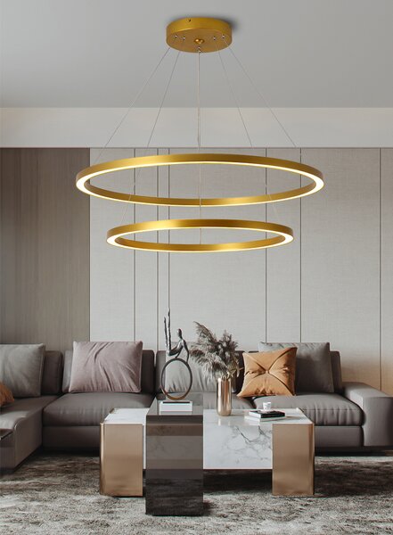 Immax NEO FINO Smart závěsné svítidlo 2 kruhy, 60+80cm, 93W zlaté, Zigbee 3.0