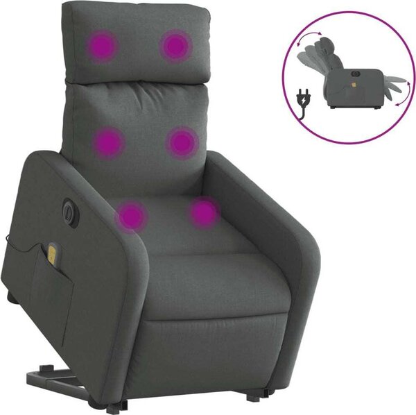 Elektrické zvedací masání polohovací křeslo tmav edé textil