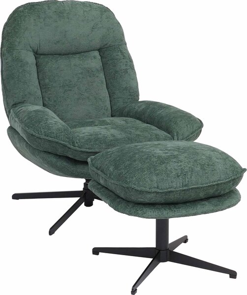 Relaxaní křeslo s taburetem HWC-P32, TV křeslo se závsem Nosag, otoné kovové látka/textil inylka (370 g/m²) zelená