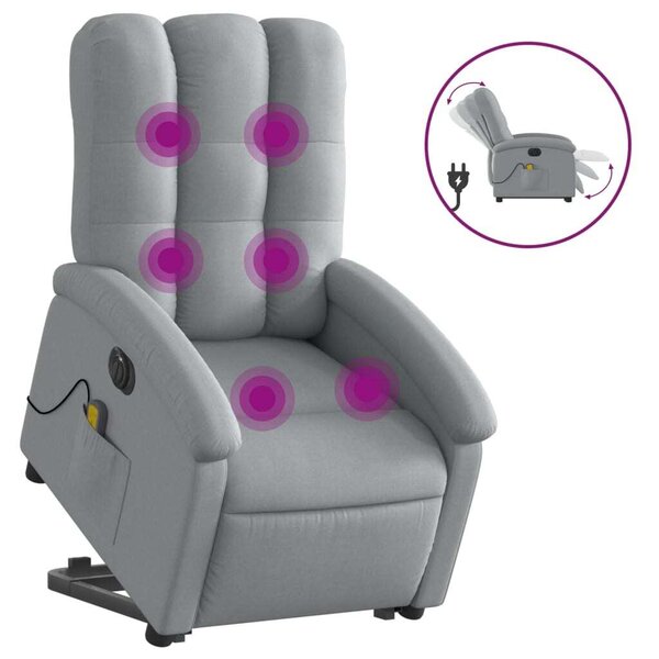 Elektrické zvedací masání polohovací křeslo svtle edé textil