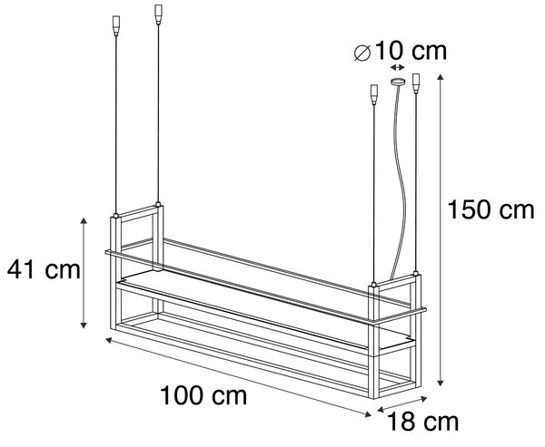 Průmyslové závěsné svítidlo černé s dřevěným regálem 4-světlo - Cage Rack