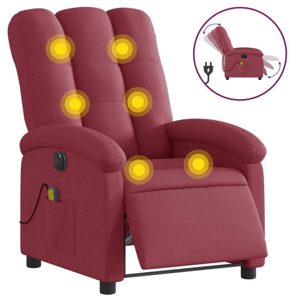 Elektrické masání polohovací křeslo vínové textil