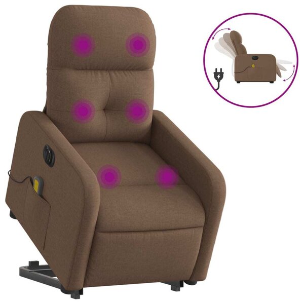 Elektrické zvedací masání polohovací křeslo hndé textil