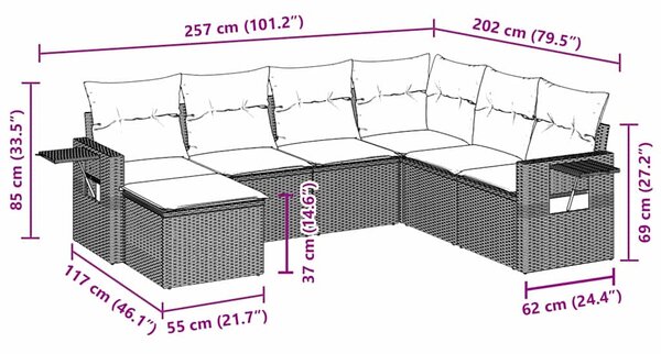 7dílná zahradní sedací souprava s poduškami černá polyratan