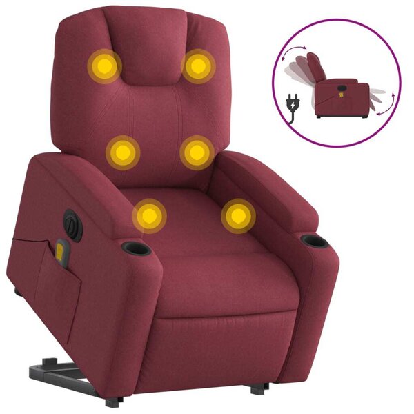 Elektrické zvedací masání polohovací křeslo vínové textil
