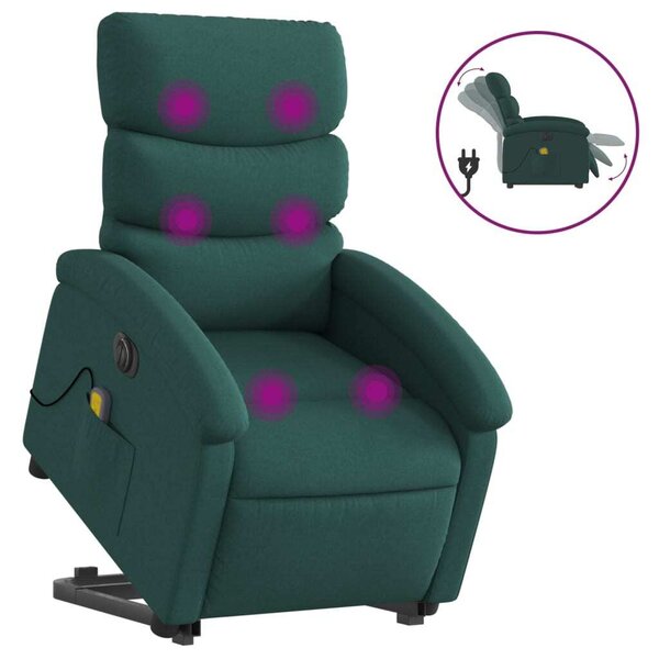 Elektrické zvedací masání polohovací křeslo zelené textil