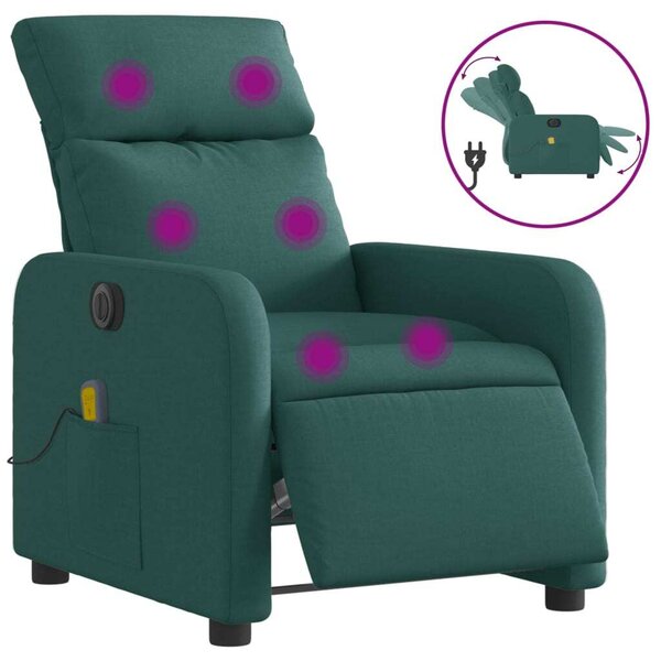 Elektrické masání polohovací křeslo tmav zelené textil