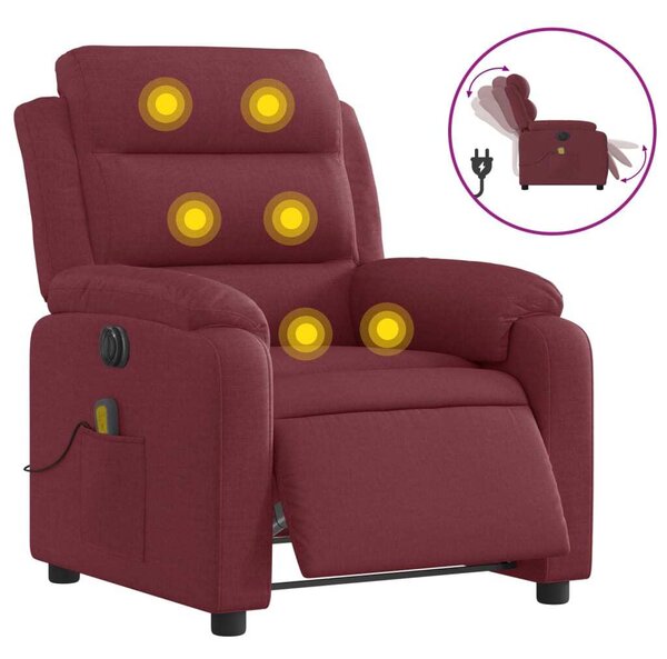 Elektrické masání polohovací křeslo vínové textil