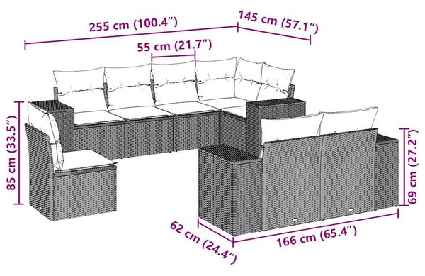 8dílná zahradní sedací souprava a podušky světle šedá polyratan