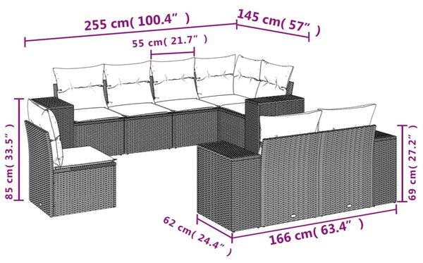 8dílná zahradní sedací souprava s poduškami černá polyratan 3222834