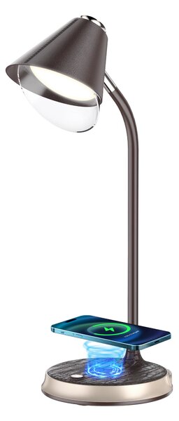 LED stolní lampička Immax FINCH s Qi nabíjením hnědá +zlaté prvky
