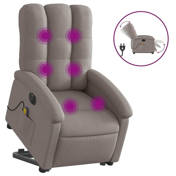 Elektrické zvedací masání polohovací křeslo taupe textil