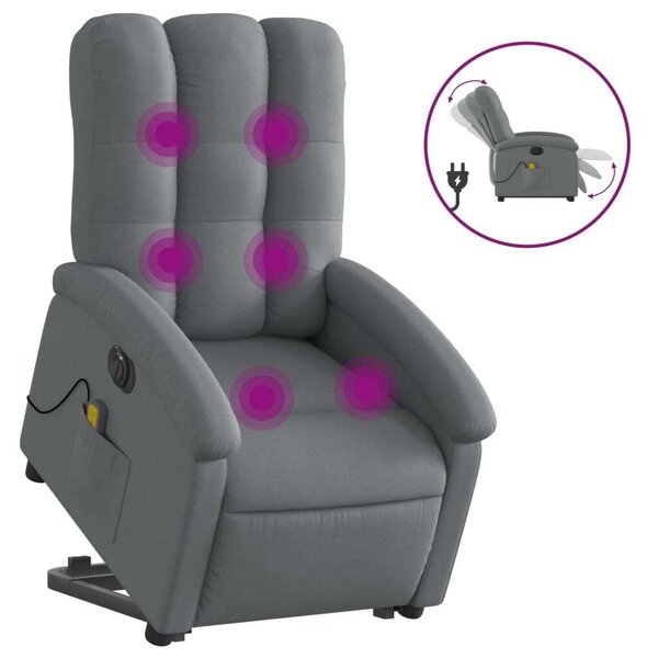 Elektrické zvedací masání polohovací křeslo tmav edé textil