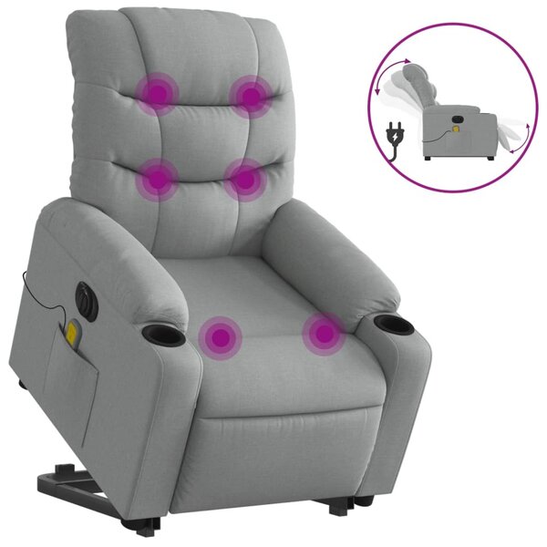 Elektrické zvedací masání polohovací křeslo svtle edé textil