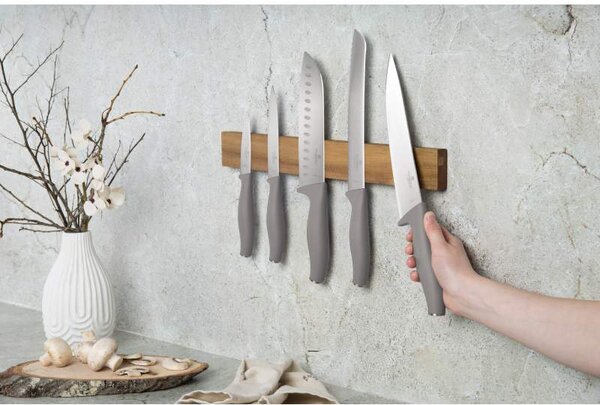 Sada nožů s magnetickým držákem z akátového dřeva 6 ks Taupe Collection