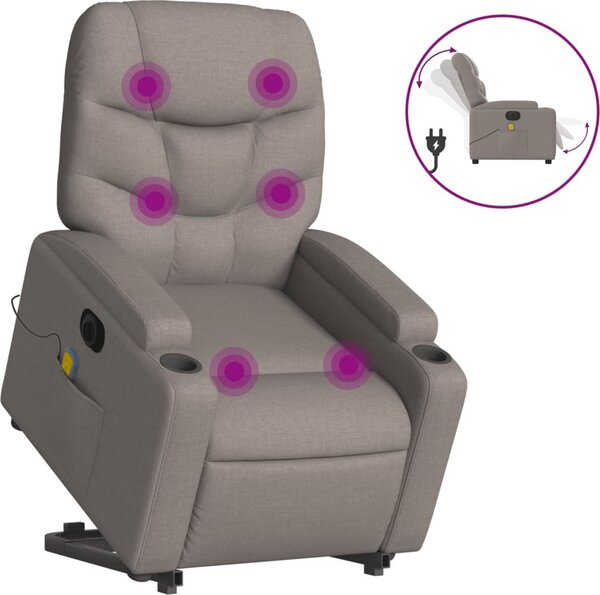 Elektrické zvedací masání polohovací křeslo taupe textil
