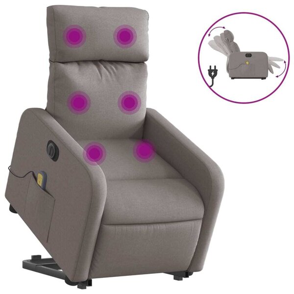 Elektrické zvedací masání polohovací křeslo taupe textil