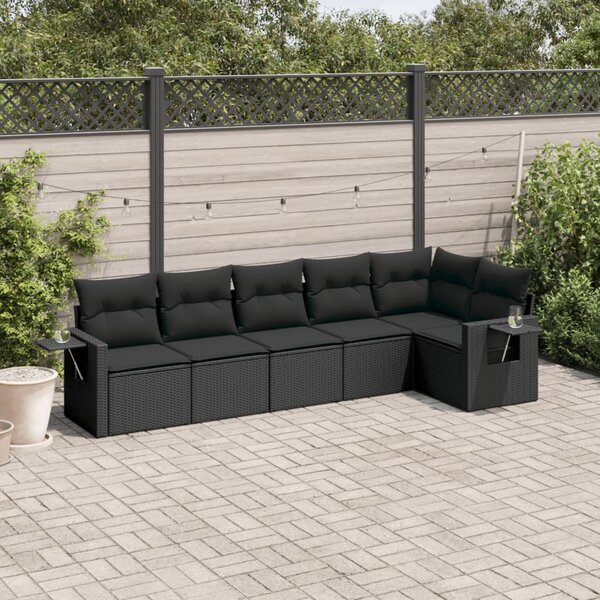 6dílná zahradní sedací souprava s poduškami černá polyratan