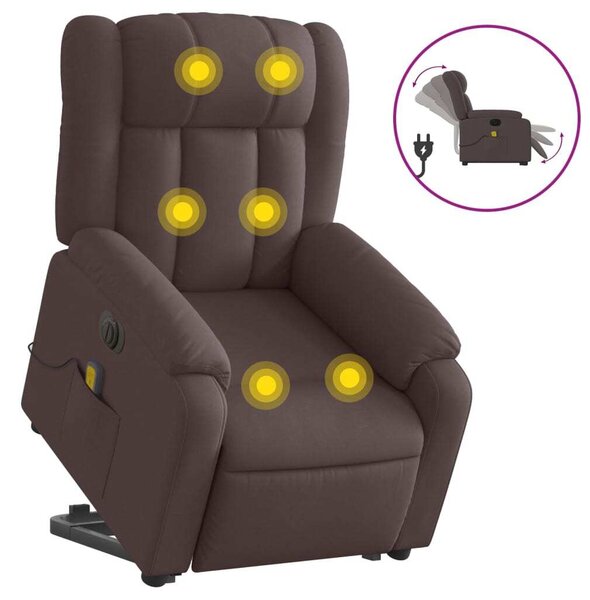 Elektrické zvedací masání polohovací křeslo tmav hndé textil