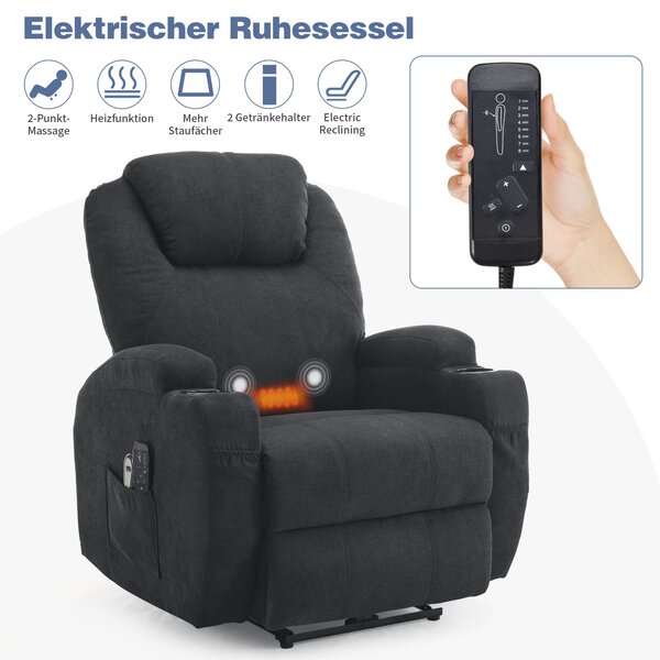 FCH Elektrické masání křeslo s tepelnou funkcí a vibraní masáí, polohovatelné TV křeslo s relaxaní funkcí a dálkovým ovládáním, erné