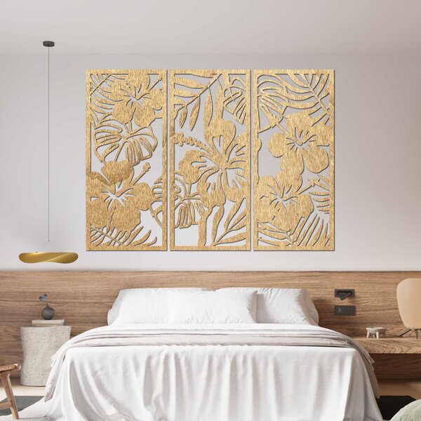 3-dílný dřevěný obraz Ibishtek Flower - DROBERE: Překližka Topol - Honey 3071 60 x 45 cm 4528-100073 PR0530