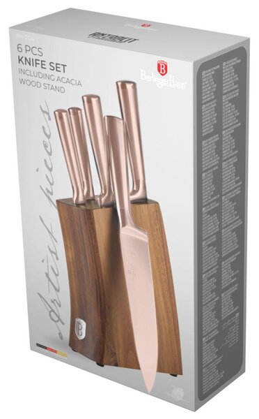 Sada nožů se stojanem z akátového dřeva 6 ks Taupe Collection