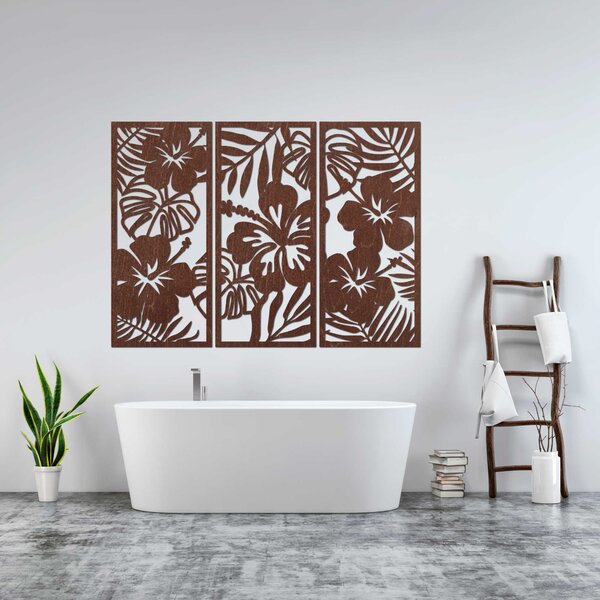 3-dílný dřevěný obraz Ibishtek Flower - DROBERE: Překližka Topol - Honey 3071 60 x 45 cm 4528-100073 PR0530