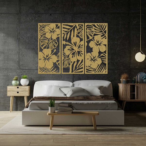 3-dílný dřevěný obraz Ibishtek Flower - DROBERE: Překližka Topol - Honey 3071 60 x 45 cm 4528-100073 PR0530