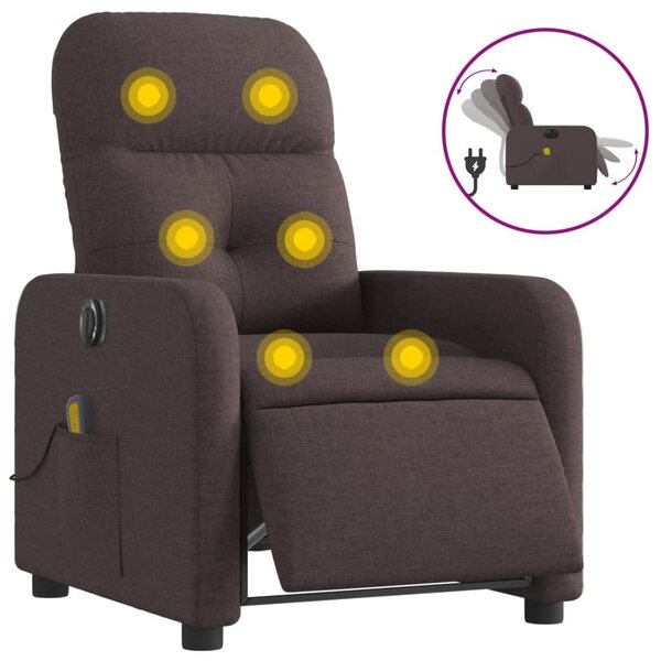 Elektrické masání polohovací křeslo tmav hndé textil