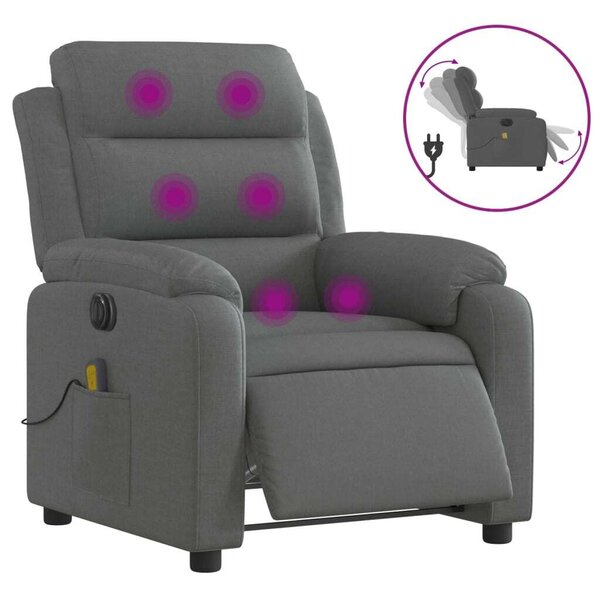 Elektrické masání polohovací křeslo tmav edé textil