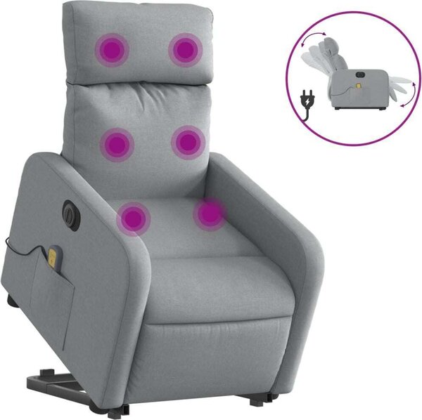 Elektrické zvedací masání polohovací křeslo svtle edé textil
