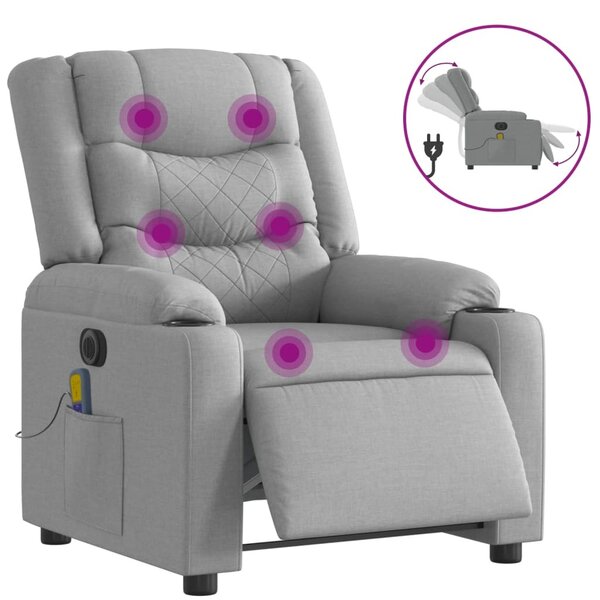 Elektrické masání polohovací křeslo svtle edé textil