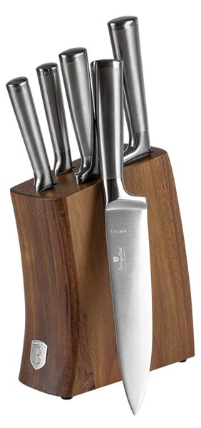 Sada nožů se stojanem z akátového dřeva 6 ks Stainless steel