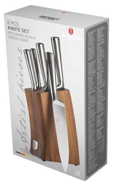 Sada nožů se stojanem z akátového dřeva 6 ks Stainless steel