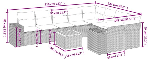 10dílná zahradní sedací souprava s poduškami černá polyratan