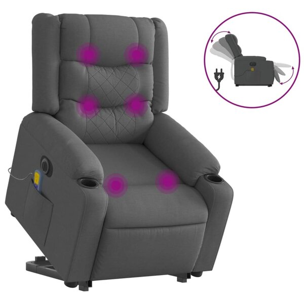 Elektrické zvedací masání polohovací křeslo tmav edé textil