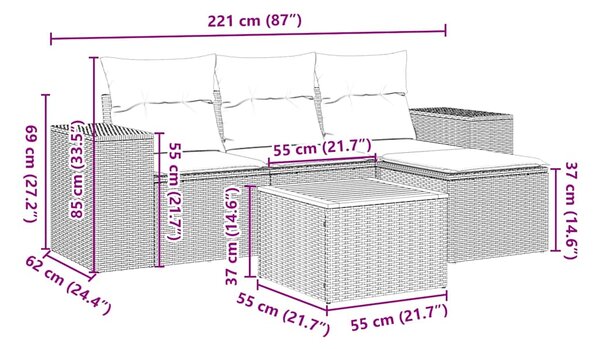5dílná zahradní sedací souprava s poduškami černá polyratan