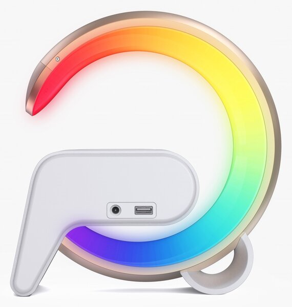 LED relaxační lampička Immax FLAMINGO s QI nabíjením, budík, RGB, USB výstup,BT, zlatá