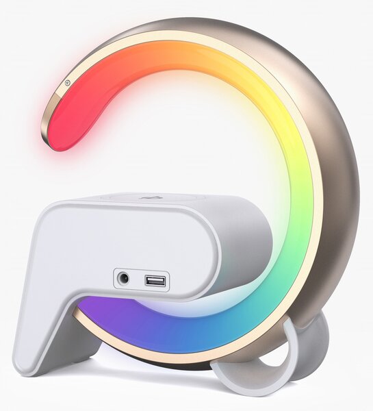 LED relaxační lampička Immax FLAMINGO s QI nabíjením, budík, RGB, USB výstup,BT, zlatá