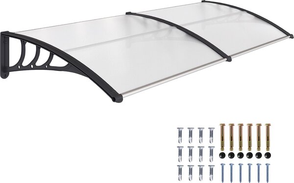 Outsunny Baldachýn na stl Baldachýn na vchodové dveře 75x195x23 cm Baldachýn 5mm Polykarbonát Ochrana proti slunci Ochrana proti deti pro venkovní Alu Transparentní