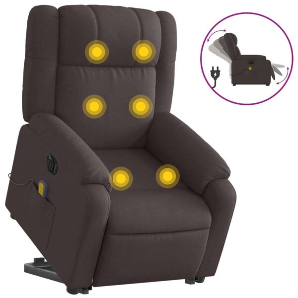Elektrické zvedací masání polohovací křeslo tmav hndé textil