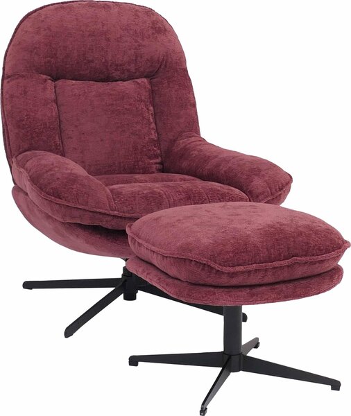 Relaxaní křeslo s taburetem HWC-P32, TV křeslo se závsem Nosag, otoné kovové látka/textil enil (370 g/m²) berry
