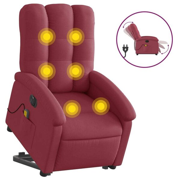 Elektrické zvedací masání polohovací křeslo vínové textil