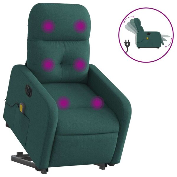 Elektrické zvedací masání polohovací křeslo zelené textil