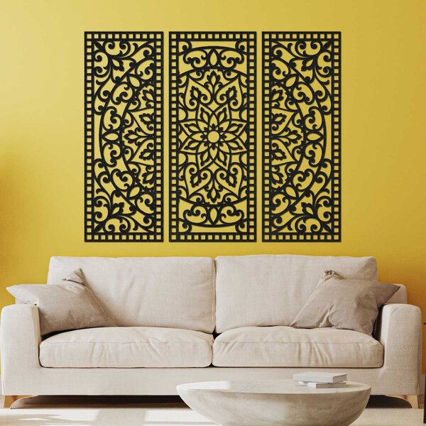Květinová mandala ze dřeva – boho 3dílná nástěnná dekorace | TRIPTICH: HDF - Javor 40 x 30 cm 4670-110257 HDF0514-A-akcia20