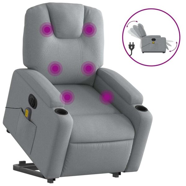 Elektrické zvedací masání polohovací křeslo svtle edé textil