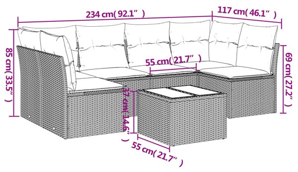 7dílná zahradní sedací souprava s poduškami černá polyratan 3217395