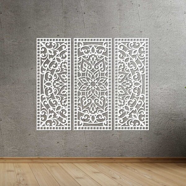 Květinová mandala ze dřeva – boho 3dílná nástěnná dekorace | TRIPTICH: HDF - Javor 40 x 30 cm 4670-110257 HDF0514-A-akcia20