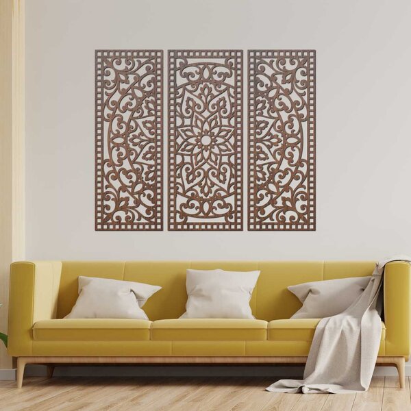 Květinová mandala ze dřeva – boho 3dílná nástěnná dekorace | TRIPTICH: HDF - Javor 40 x 30 cm 4670-110257 HDF0514-A-akcia20