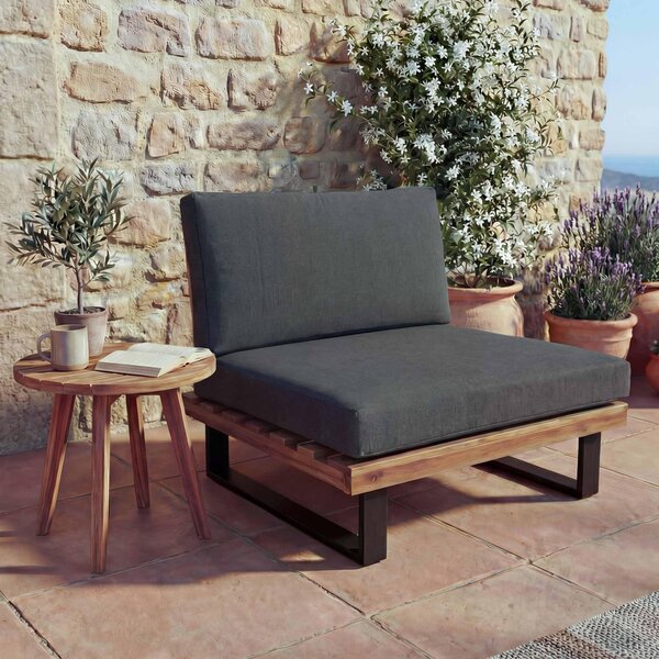 Lounge chair HWC-H54, zahradní křeslo, spun polyakátové dřevo s certifikátem , hliník hndá, tmav edé alounní